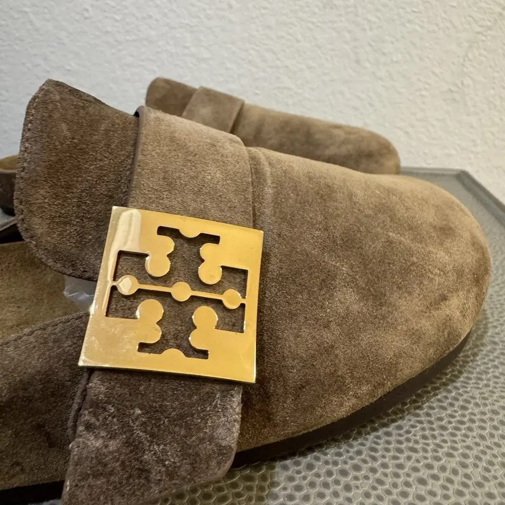Tory Burch Mellow Suede Mule, River Rock/ Gold Hardware -Women's Size 7